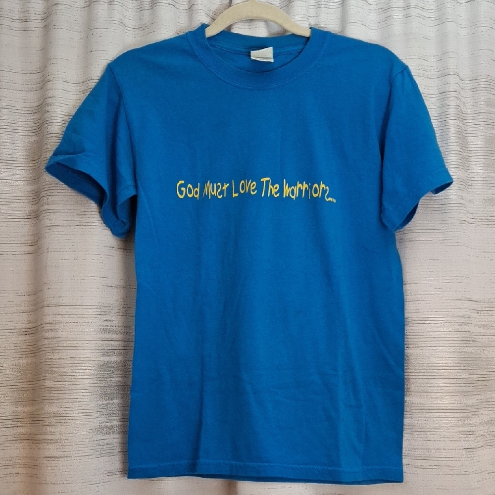 Gildan Vibrant Blue Unisex Small Tee with Fun Text Warriors